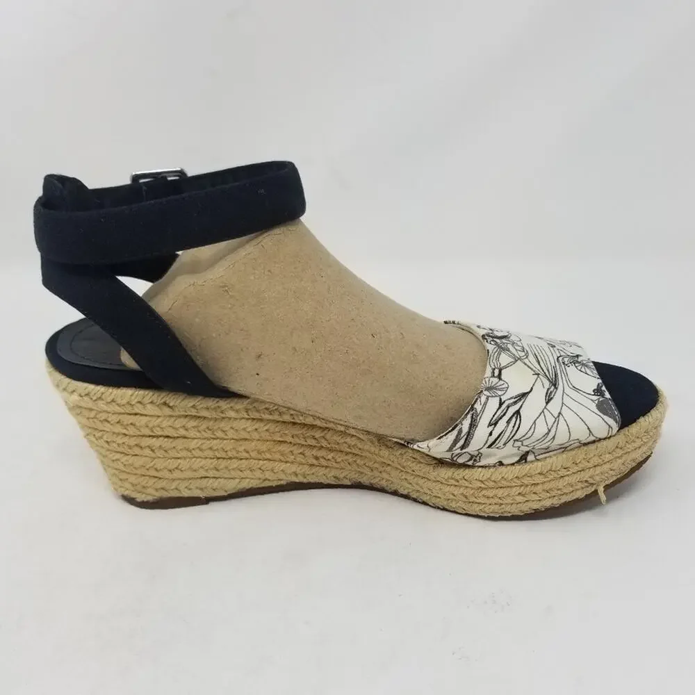 H&M Black & White Espadrilles Wedge Sandals Size 38 EU/‎ 7.5 US